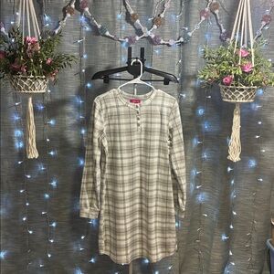 Cozy White and Gray Plaid Nightgown